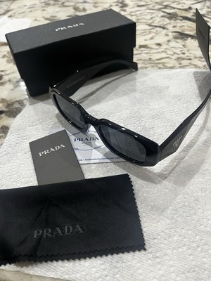 PRADA Unisex Black Rectangle Sunglasses Plastic Frame w/ Case, Box, Card