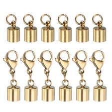 6pcs Cord End Cap 6mm ID Lobster Claw Clasp End Caps Stainless Steel Gold Tone