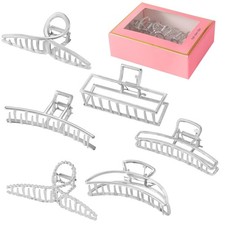 6 Pack Large Metal Hair Claw , Perfect Big silver claw clips hair clips