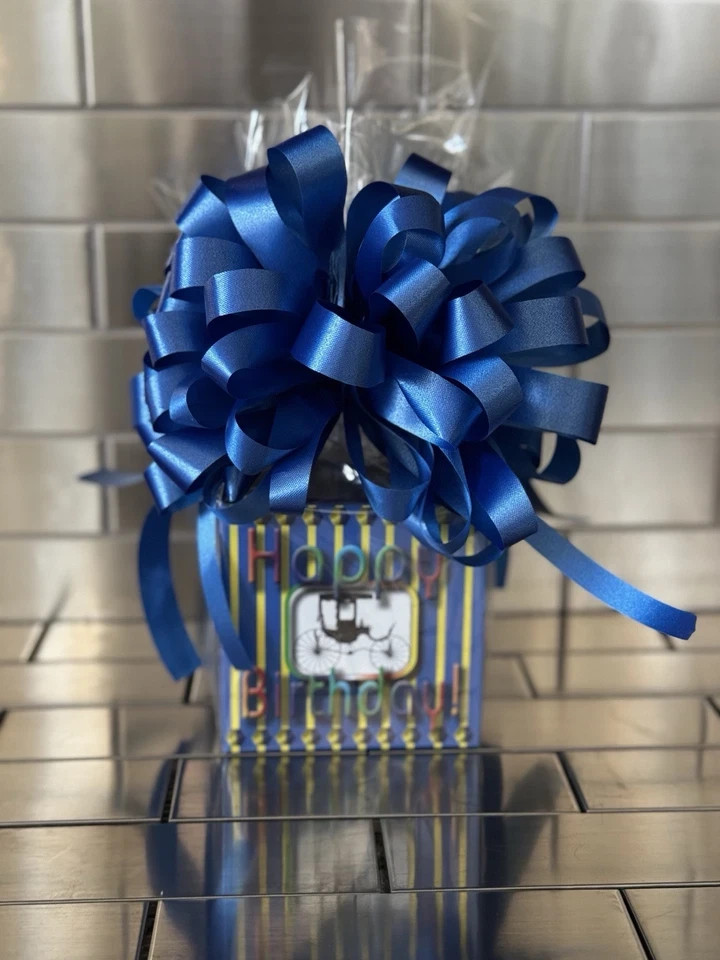 Birthday Bike Theme Gift Basket/Gift Box With Powdered Sugar Donuts & Blue Bow