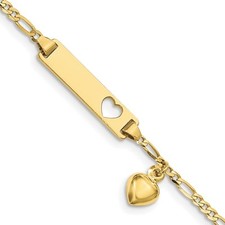10K Yellow Gold Figaro Link ID Bracelet 6 Inch