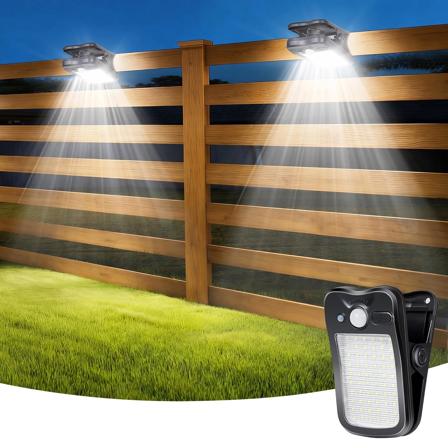 Clip on Solar Lights for Fence, 3 Modes Solar Motion Lights Outdoor Waterproof