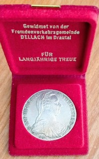 Nachprägung Maria Theresientaler Silber im Etui Herausgeber Dellach im Drautal