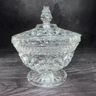 Vintage Anchor Hocking Wexford Diamond Cut Glass Covered Candy Dish