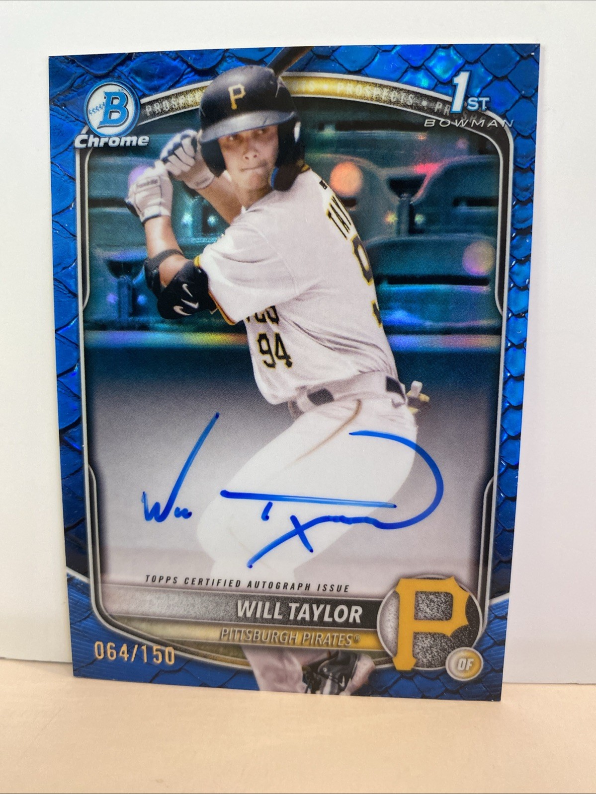 2025 BOWMAN CHROME 1ST #CPA-WT WILL TAYLOR REPTILIAN BLUE REFRACTOR AUTO /150