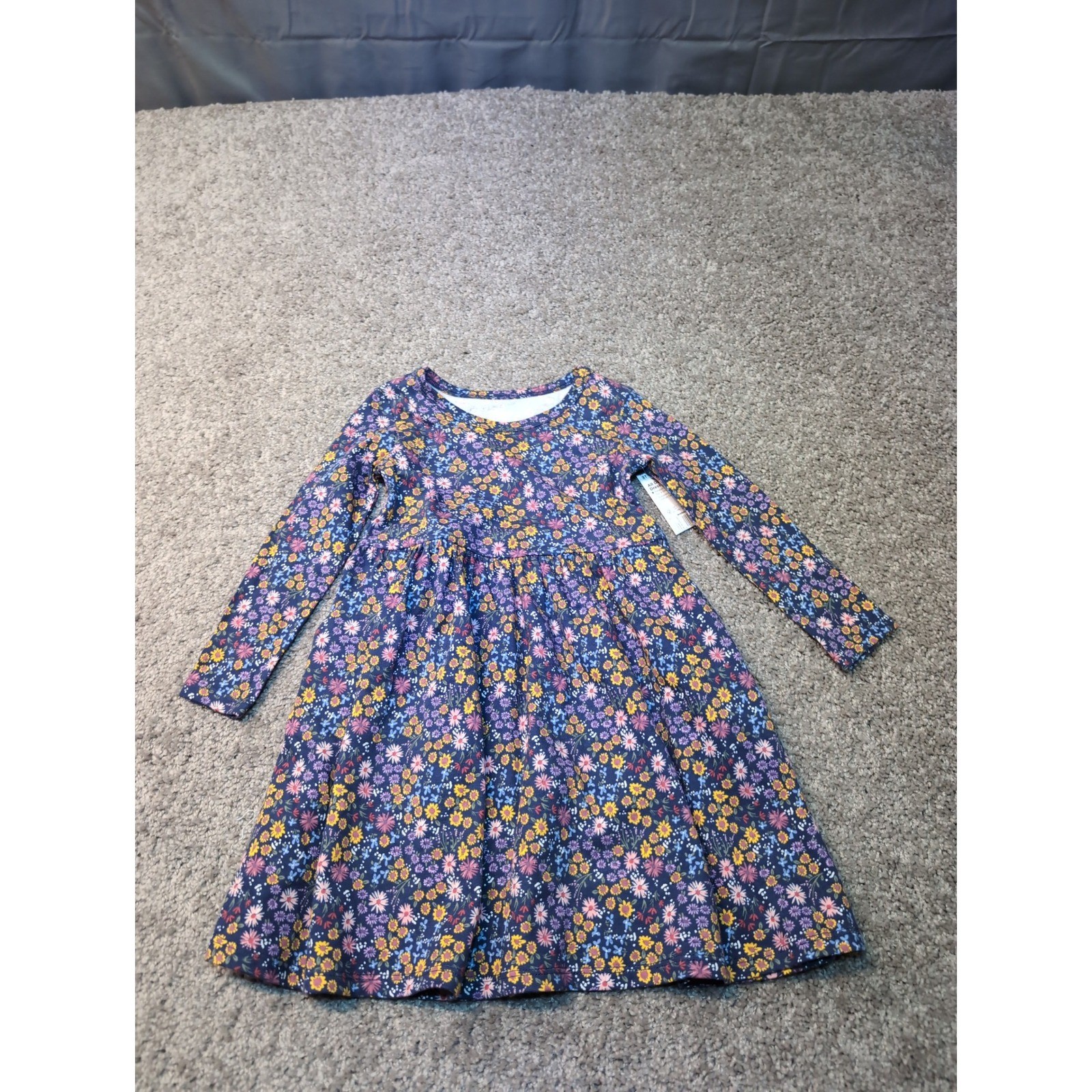 Jumping Beans Girls All Day Play Dress Floral Navy Blue Size 3T Long Sleeve