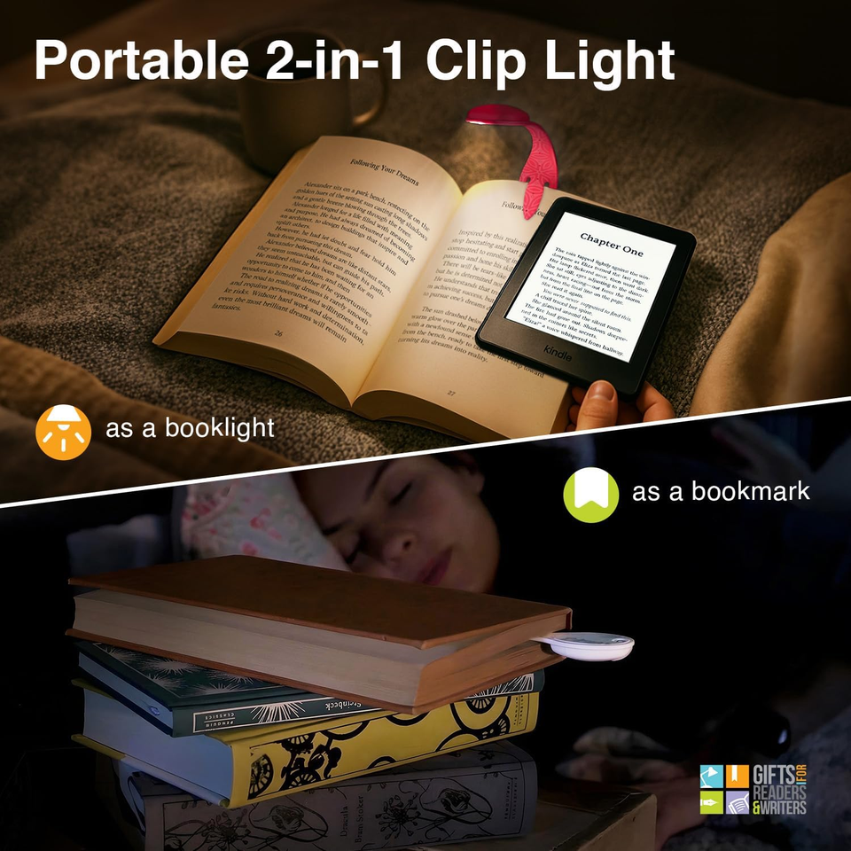 Book Light, Clip on Reading Light for Bed, 2In1 Flexilight & Bookmark ...