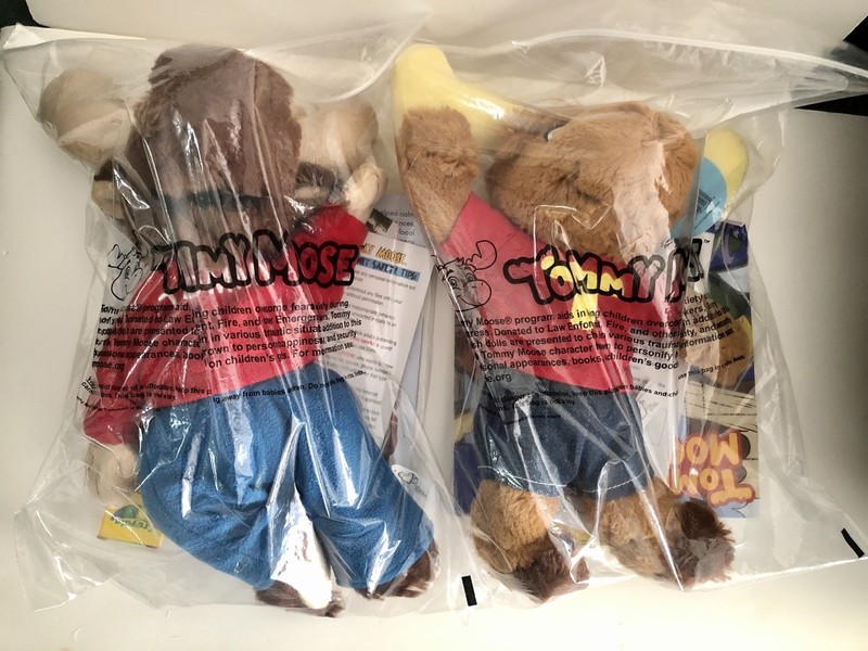 Set Of Two Tommy Moose 12" Plush With Tommy Moose & Little James Coloring Books
