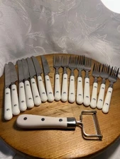 Flatware with White  plastic handles mixed pieces 16