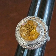 Round Brazilian Golden Citrine Solitaire Ring 6.5 Carats 925 Silver Sz 8