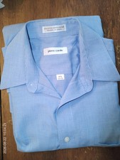 Pierre Cardin Dress Shirt Mens 15.5 32/33 Blue Check Regular Fit Long Sleeve