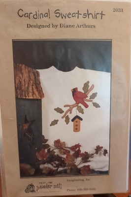 Cardinal with Birdhouse Embroidery Applique Pattern #2033 Design Diane Arthurs