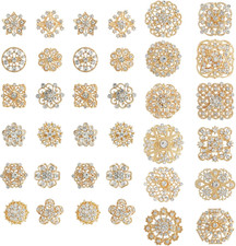 36 Pieces Gold Wedding Bouquet Brooches for Women Fashion, Rhinestone Bulk Fl...