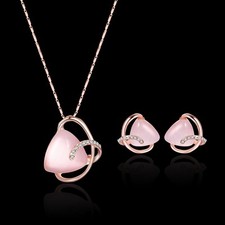 Pink Heart Necklace  Earrings Set   Elegant Bridal Party Jewelry Gift for Women