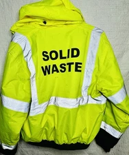 Solid Waste Work Jacket Neon Safety Yellow Reflective Men’s Large Garbage Man