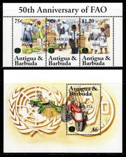 1995 Antigua #1905 1906 United Nations FAO 50th Anniversary Fruit Market Tractor