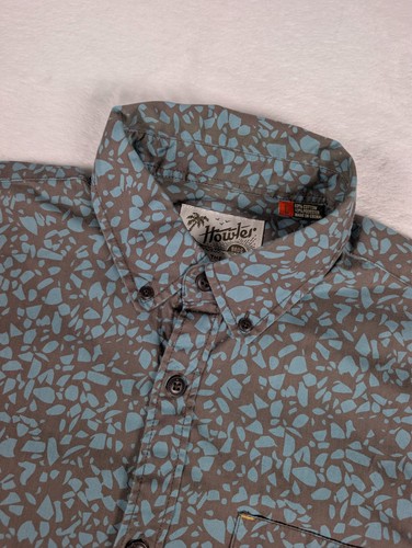 Howler Bros Mansfield Hemd Herren Large türkis grau geometrisches Muster Kurzarm