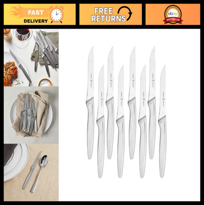 8-Piece Razor-Sharp Steak Knife Set - German Engineered, Precision Cutting, Silv
