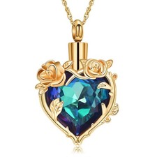 Rose Flower Cremation Urn Necklace for Ashes Crystal Memorial Jewelry for W - 05