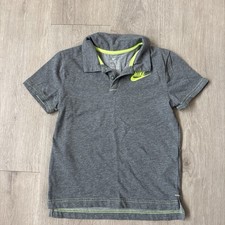 Nike Youth Gray Dri-FIT Polo Shirt Volt Green Swoosh Size 6/7