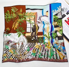 100%Twill Silk 26'' Viewing flower Print 2 face Scarf Neckerchief Shawl Bandana