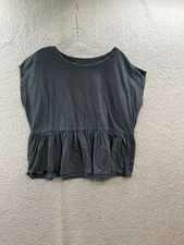 Loft Women’s Gray Capped Sleeve Thin Frilly Top Regular Large