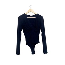 Free People FP Movement Knot Yours Bodysuit Black Long Sleeve V-Neck M