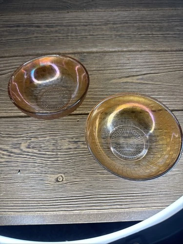 Vintage Imperial Beaded Block Marigold Carnival Glass Bowls Lot 2 Iridescent
