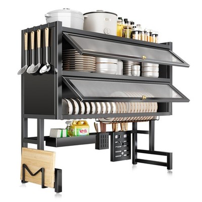 MANNY HOME 4-Tier Dish Drying Rack with Cover   Above Sink Kitchen Storage Rack,