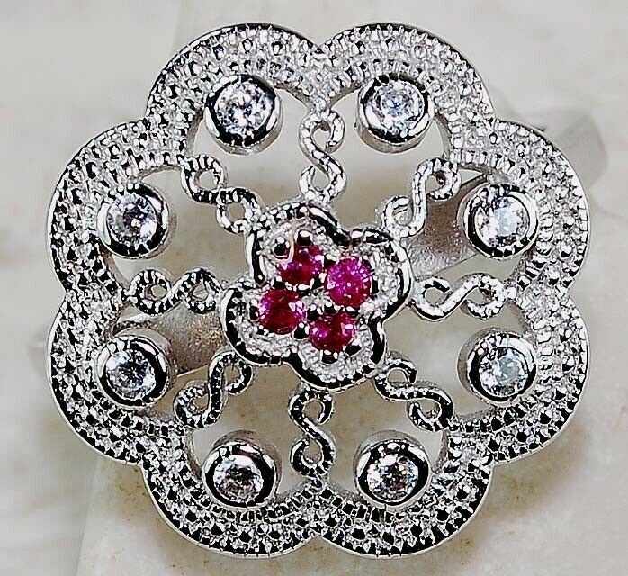 1CT Heat Treated Rubellite Tourmaline 925 Sterling Silver Ring Sz 7 G1-1