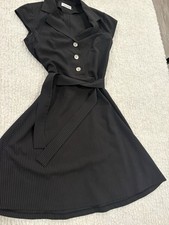 Calvin Klein 8P Black Pinstripe Belted Button...