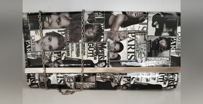 Glossy Collage Clutch Purse   Black & White Magazine Print, Paris Fashion Editor