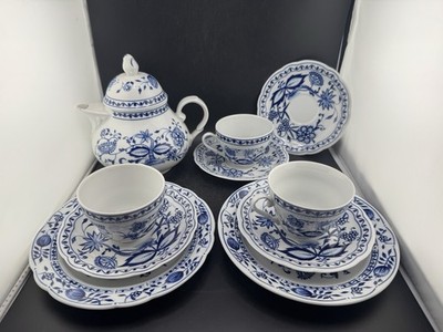 Service For 3 Zwiebelmuster Kahla Blue Onion 6'' Coffee Pot & Teacups Read**