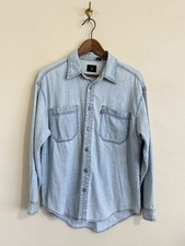 Levis Denim Shirt Mens Large Blue Western Rodeo Cowboy Light Wash Red Tab 90s
