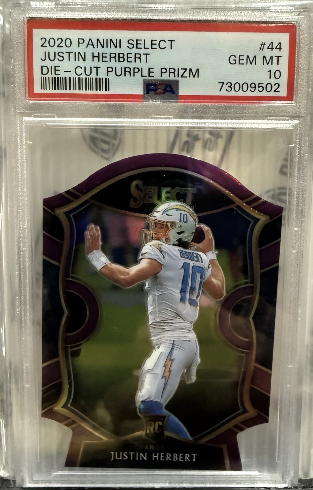 2020 Panini Select #44 Justin Herbert RC Die-Cut Purple Prizm PSA GEM MT 10