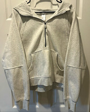 Womens Oversized Half Zip Hoodie Heather Light Grey Cropped Pullover Sweatshirt