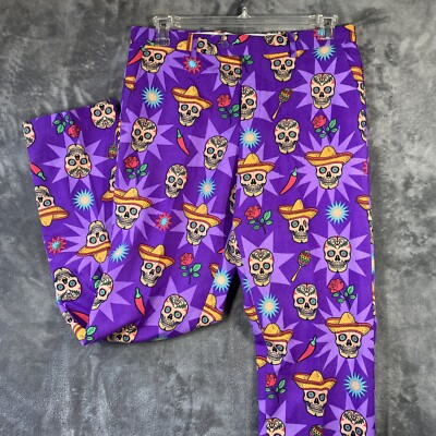 Opposuits Pants Men 40 Skulls Day of the Dead  Purple Dia De Los Muertos Coco