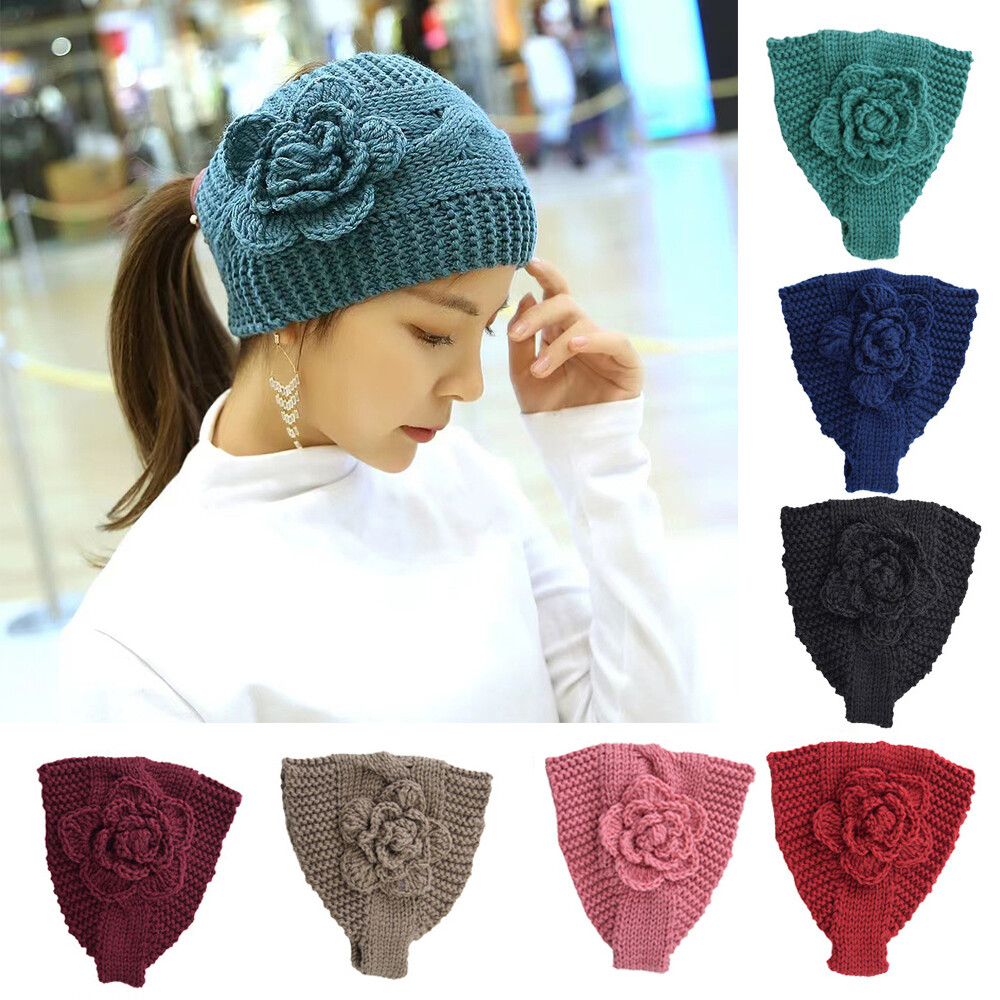 Flower Knit Headband Crochet Head Wrap Wool Knitting Elastic Hair