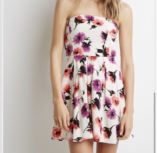 Forever 21 Strapless Floral Mini Dress with Open Tie Back- Size M