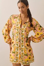 Farm Rio x Anthropologie Long-Sleeve Button-Front Mini Dress size S NWT Small