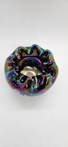 Fenton Art Glass Amethyst Carnival Glass Rose Bowl Painted and Signed - Picture 5 of 15