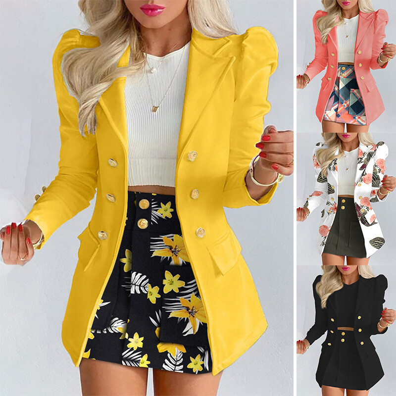 Costume Jupe Et Veste Femme Bureau - Tailleur Mi-Mollet Formel - Polyester Extensible - Col Rond
