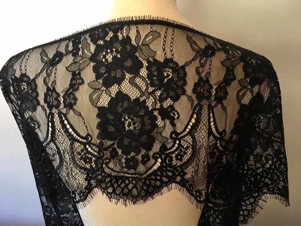 3 yardas negro floral bordado pestañas malla encaje ribete/costura/artesanía/10" ancho Foto 2 de 4