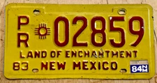 1983 1984 NEW MEXICO PRO RATE SEMI TRUCK IRP  LICENSE PLATE " PR 02859 " NM 84