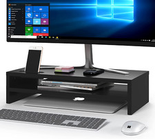 2-Tier Wood Monitor Stand Riser w/ Storage Organizer, 21.3" Ergonomic Desk Shelf