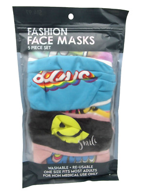 Fashion Face Masks 5 Piece Set Good Vibes Washable Reusable - NEW
