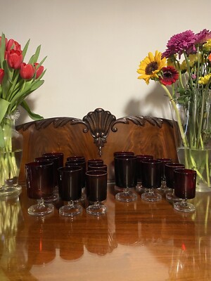ARCOROC Luminarc Französisches Stielglas Glas Rubinrot 60er Midcentury France 16