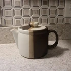 McCoy 1418 Sandstone Teapot with Lid Brown Tan Stripe Vintage