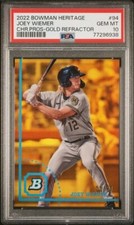 2022 Bowman Heritage Gold Refractor /50 #BHPC-94 Joey Wiemer Brewers PSA 10 RC
