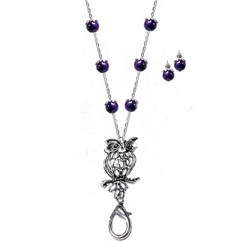 Lanyard necklace beaded Owl Charm with pearls COLOR CHOICE, optional earrings - Picture 18 of 20